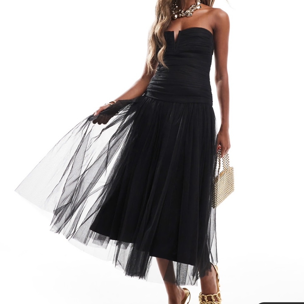 Lace & Beads tulle midaxi dress in black